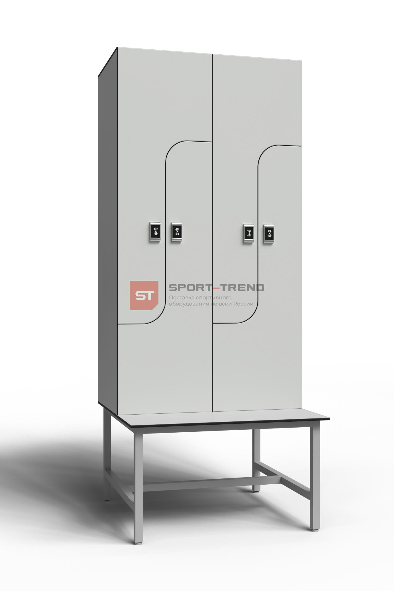 Сдвоенный шкаф для раздевалки Z-образный на скамье