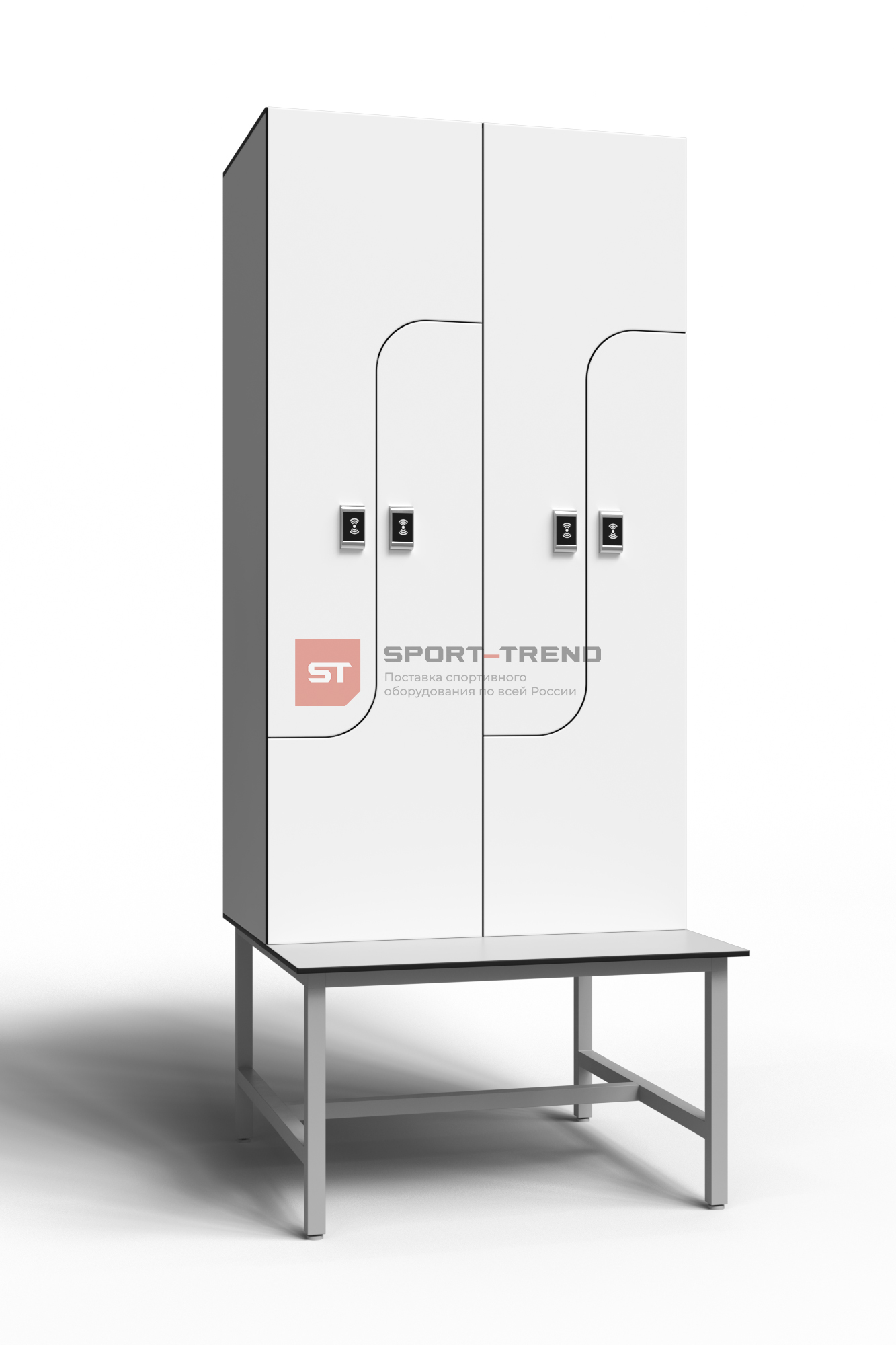 Сдвоенный шкаф для раздевалки Z-образный на скамье