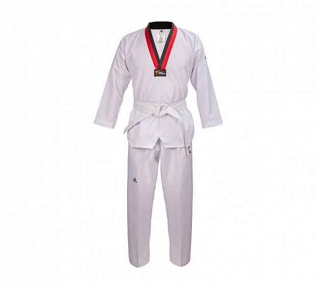 Добок для тхэквондо WT Adi-Start белый с красно-черным воротником adiTS01