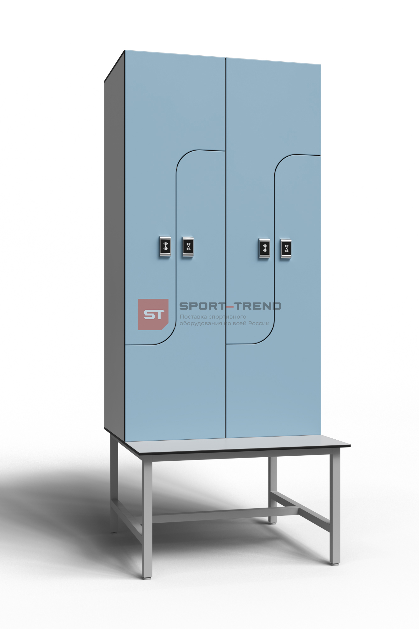 Сдвоенный шкаф для раздевалки Z-образный на скамье