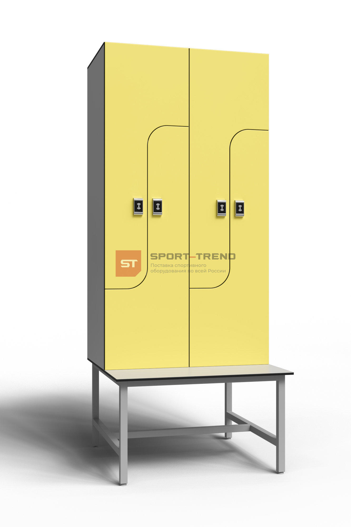 Сдвоенный шкаф для раздевалки Z-образный на скамье