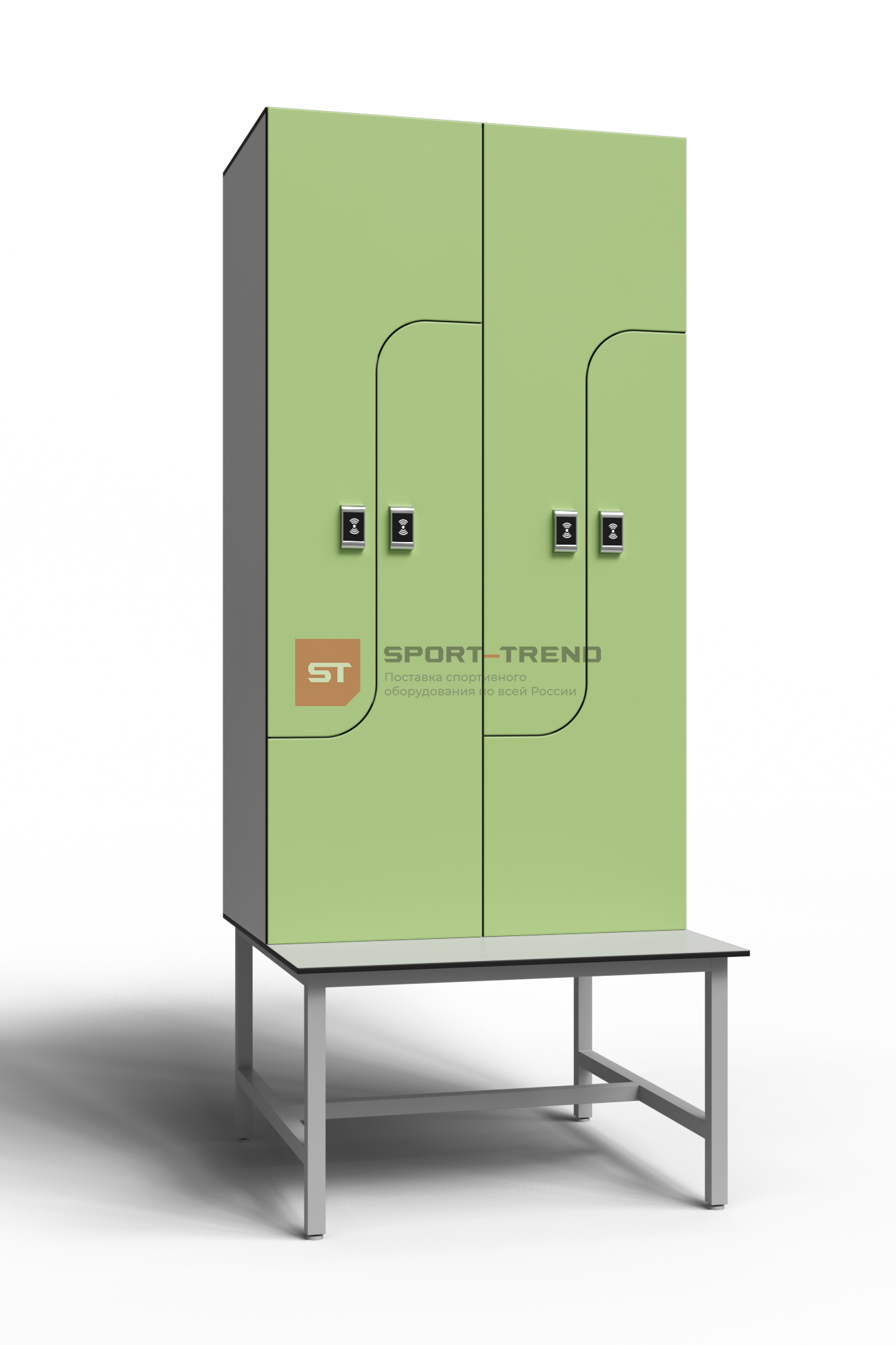 Сдвоенный шкаф для раздевалки Z-образный на скамье