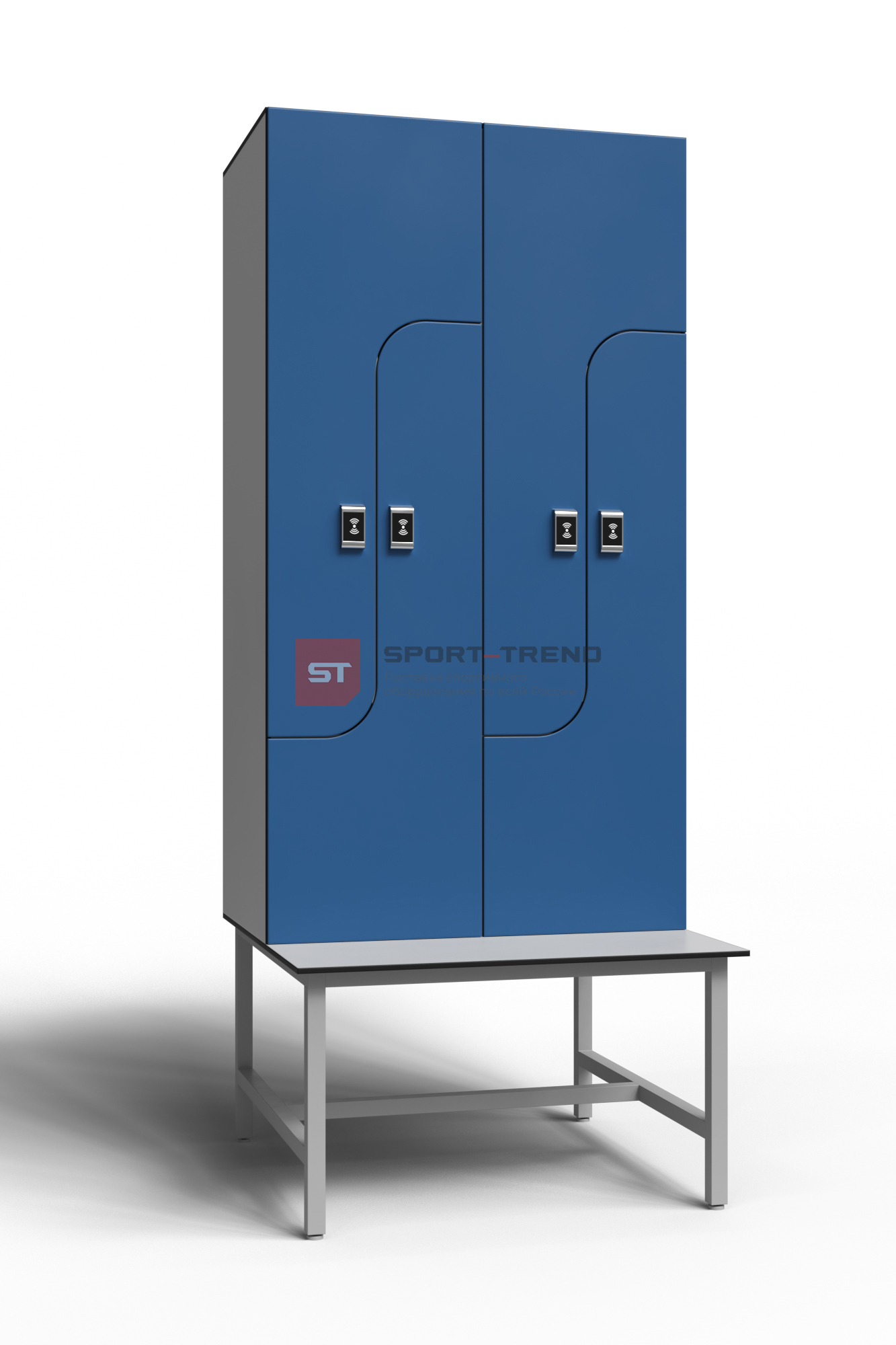 Сдвоенный шкаф для раздевалки Z-образный на скамье